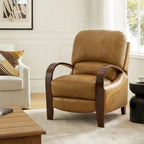 Alex Mid-century Modern Cigar Genuine Leather Manual Recliner with Wooden Curved Arms