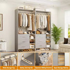 Besiost Set of 4 Closet Organizer with Wooden Drawers and Hanging Rods