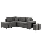 Canapé d'angle convertible avec pouf de rangement, canapé-lit pour salon