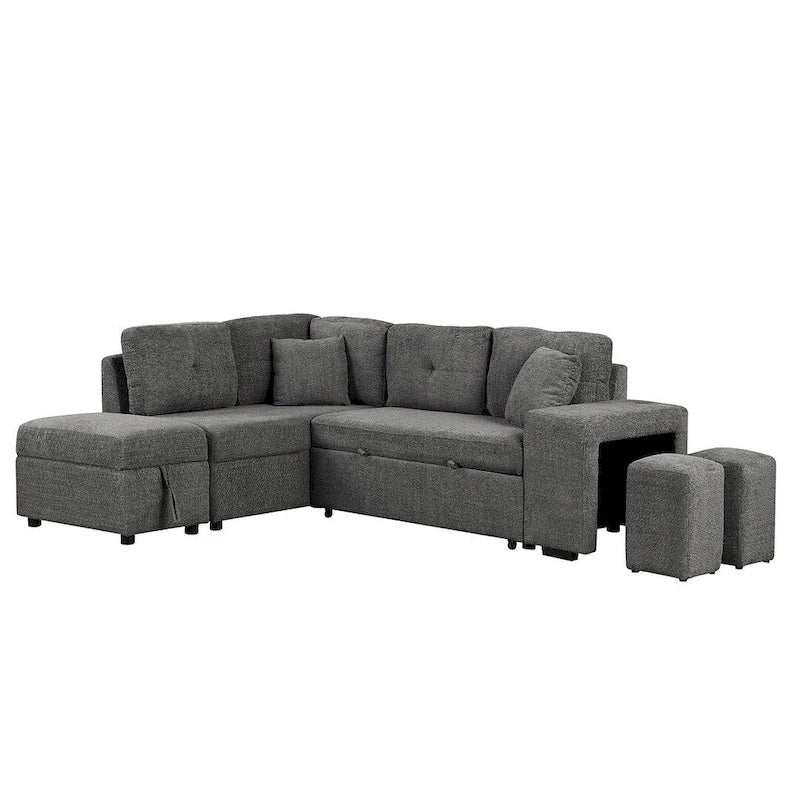 Canapé d'angle convertible avec pouf de rangement, canapé-lit pour salon