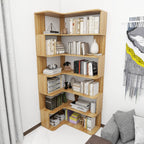 Étagère d'angle en bois manufacturé à 6 tablettes