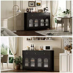55 Inch Storage Cabinet Dining Narrow Buffet Sideboard Cabinet with 3 Drawers and 4 Doors for Kitchen, Dining Room, Living Room