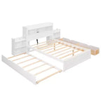 Full Storage Platform Bed with Trundle, Bookcase Headboard and Charging Station, Wooden Full Size Bed Frame with Shelves and Drawers