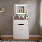 Okak 3-In-1 Vanity Table with Plip Top Mirror, Compact Vanity with Visible Glass Desktop and Cushioned Tool, Vanity Desk for Bedroom
