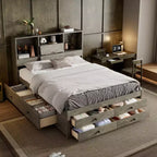 Queen Size Platform Bed with Storage Shelf and 8 Drawers, Easy Assembly