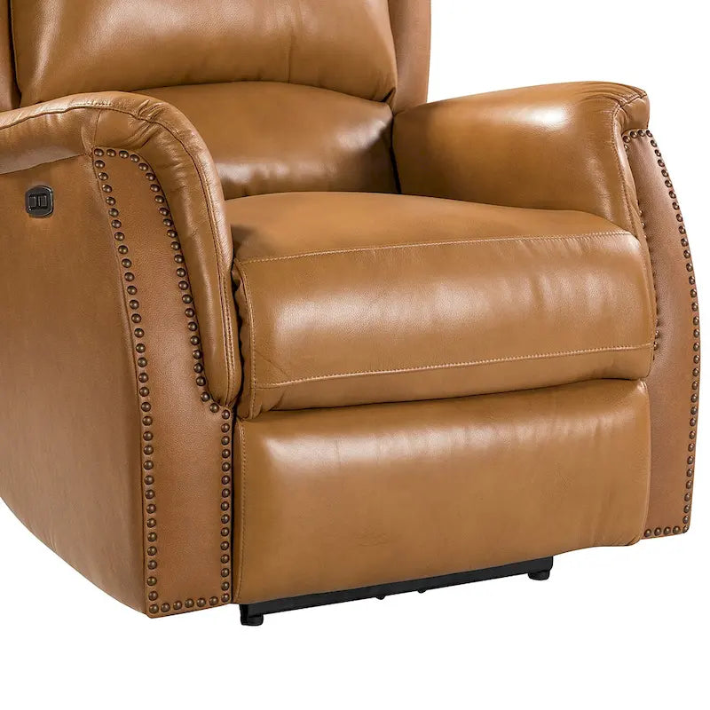 Genuine Leather Power Recliner with USB Port – Wingback Nailhead Set of 2