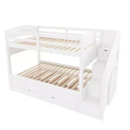 Whisen Letto a castello Twin XL con rotelle estraibili, letto a castello con contenitore, letto a castello in legno massello, scala con contenitore, armadio, 3 cassetti, per bambini