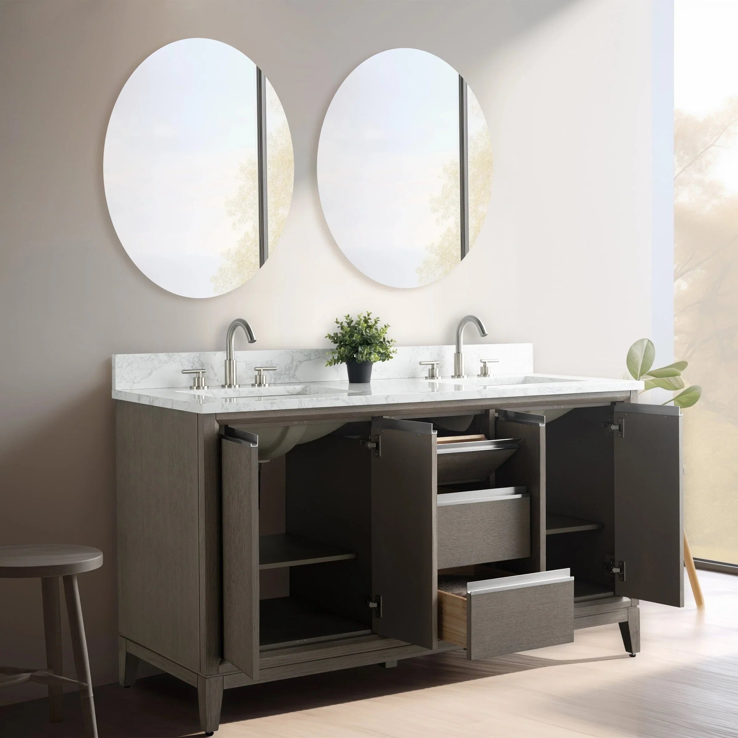 Vanity Art Bathroom Vanity with Ceramic Sink and Engineered Marble Top
