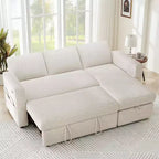 2-in-1 Pull Out Sleeper Sofa with Storage Chaise, Chenille Sectional Couch with USB Ports for Living Room