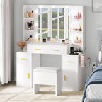 Vanity with Built-In Outlets and Lighted Mirror, 55.1H x 43.3L x 15.74W