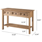 Rustic Solid Pine Console Hall Table, White Wash / Antique Brown / Gray Wash / Unpainted, 3 Drawers