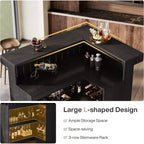 Lantine L-Shaped Home Bar Unit, 4-Tier Corner Liquor Bar Table with Storage Shelves and Wine Glasses Holder for Home Pub