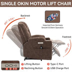 Fauteuil inclinable Power Lift avec massage et chaleur, fauteuils inclinables larges et rembourrés Lazy Boy avec ports USB, Type C et 2 porte-gobelets en acier