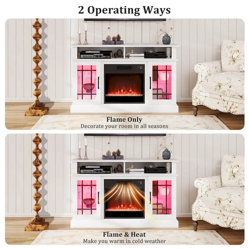 TV Stand with Electric Fireplace LED Lights Remote Controls