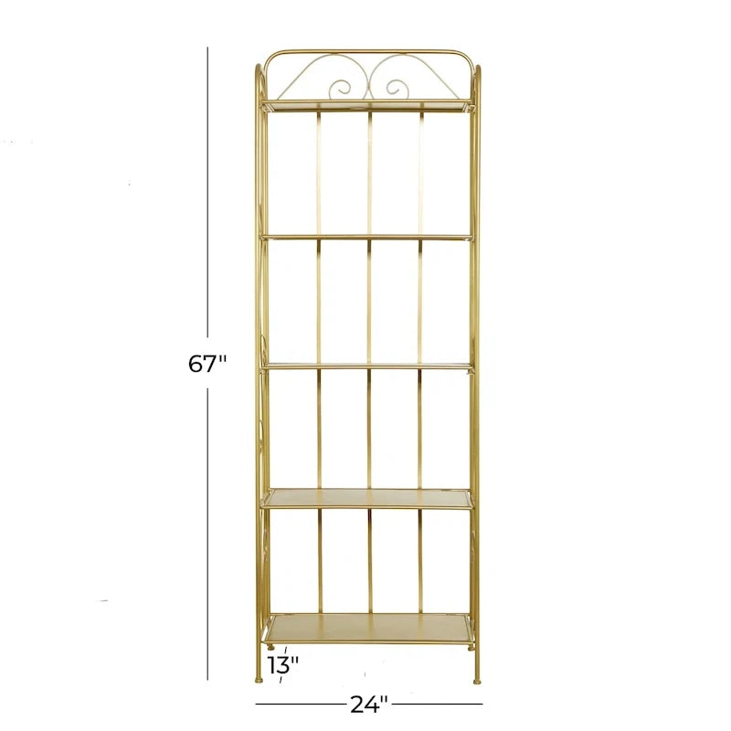 Metal Scroll Indoor Outdoor Tall Folding 5 Shelves Bakers Rack - Gold or White - Roche River Decor