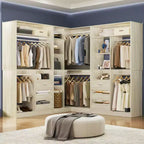 Besiost Set of 3 Corner Closet System with Tower Shelves and Drawers, Freestanding Closet Organizer with Hanging Rods
