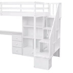 Twin Size Loft Bed with L-Shaped Desk, 3 Drawers, Cabinet, Staircase Storage, Solid Pine/MDF Build