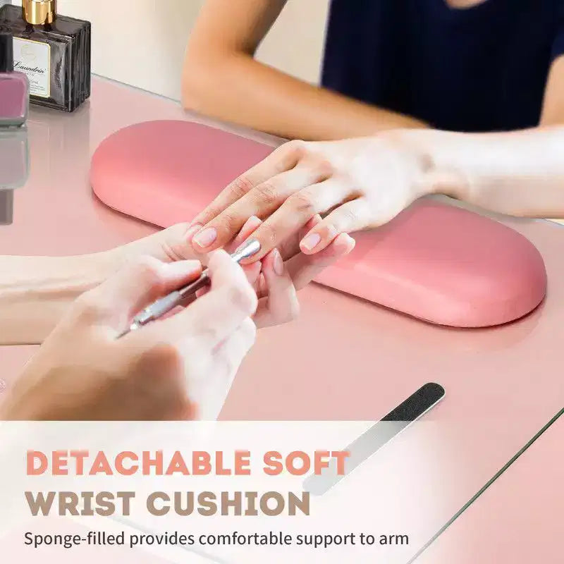 Black / Pink Modern Manicure Nail Desk with Glass Top & Wrist Rest, Single Station