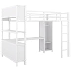 Letto a soppalco in metallo Off-White con scrivania e armadio - Matrimoniale