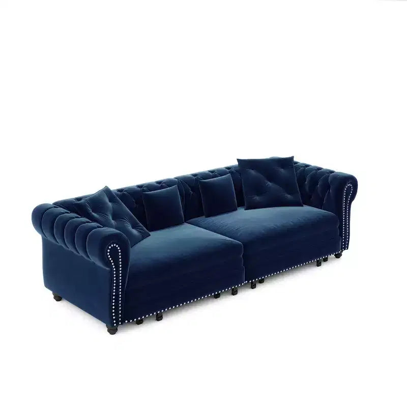 Whisen Velvet 3-in-1 King Size Pull-Out Sofa Bed & Convertible Sleeper Sofa with Movable Ottoman, Tufted Design