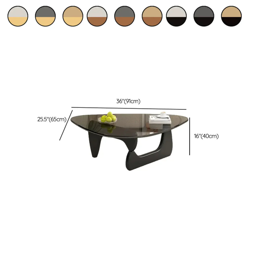 Tavolino da Caffè Triangolare con Piano in Vetro e Base in Legno
