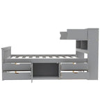 Lit plateforme capitaine double/grand avec 4 tiroirs et étagères de rangement, cadre de lit en bois massif avec tête de lit bibliothèque de rangement