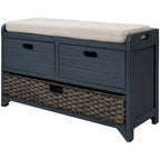 Wood Storage Bench with 2 Woven Baskets