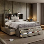 Queen Size Platform Bed with Storage Shelf and 8 Drawers, Easy Assembly