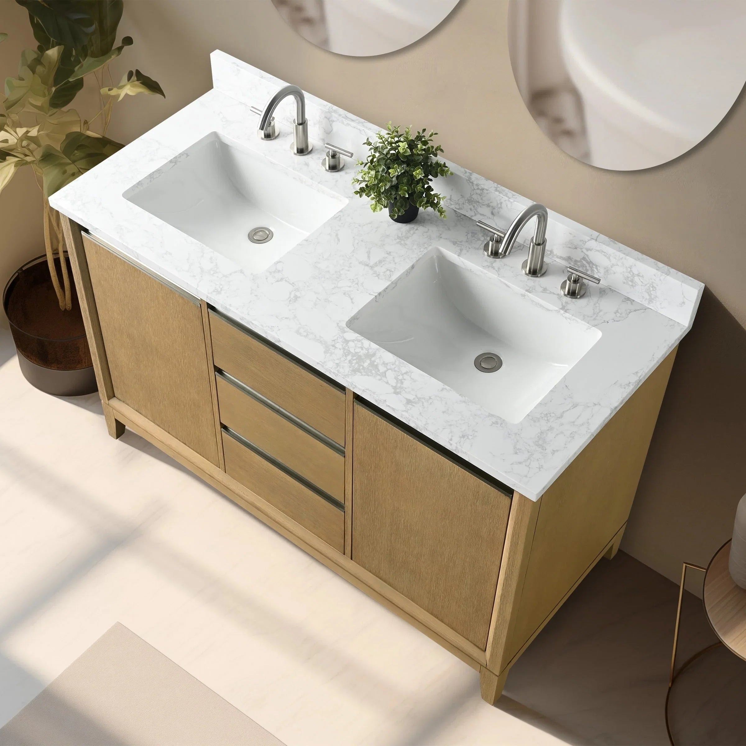 Vanity Art Bathroom Vanity with Ceramic Sink and Engineered Marble Top