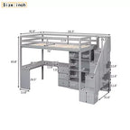 Twin Size Loft Bed with L-Shaped Desk, 3 Drawers, Cabinet, Staircase Storage, Solid Pine/MDF Build