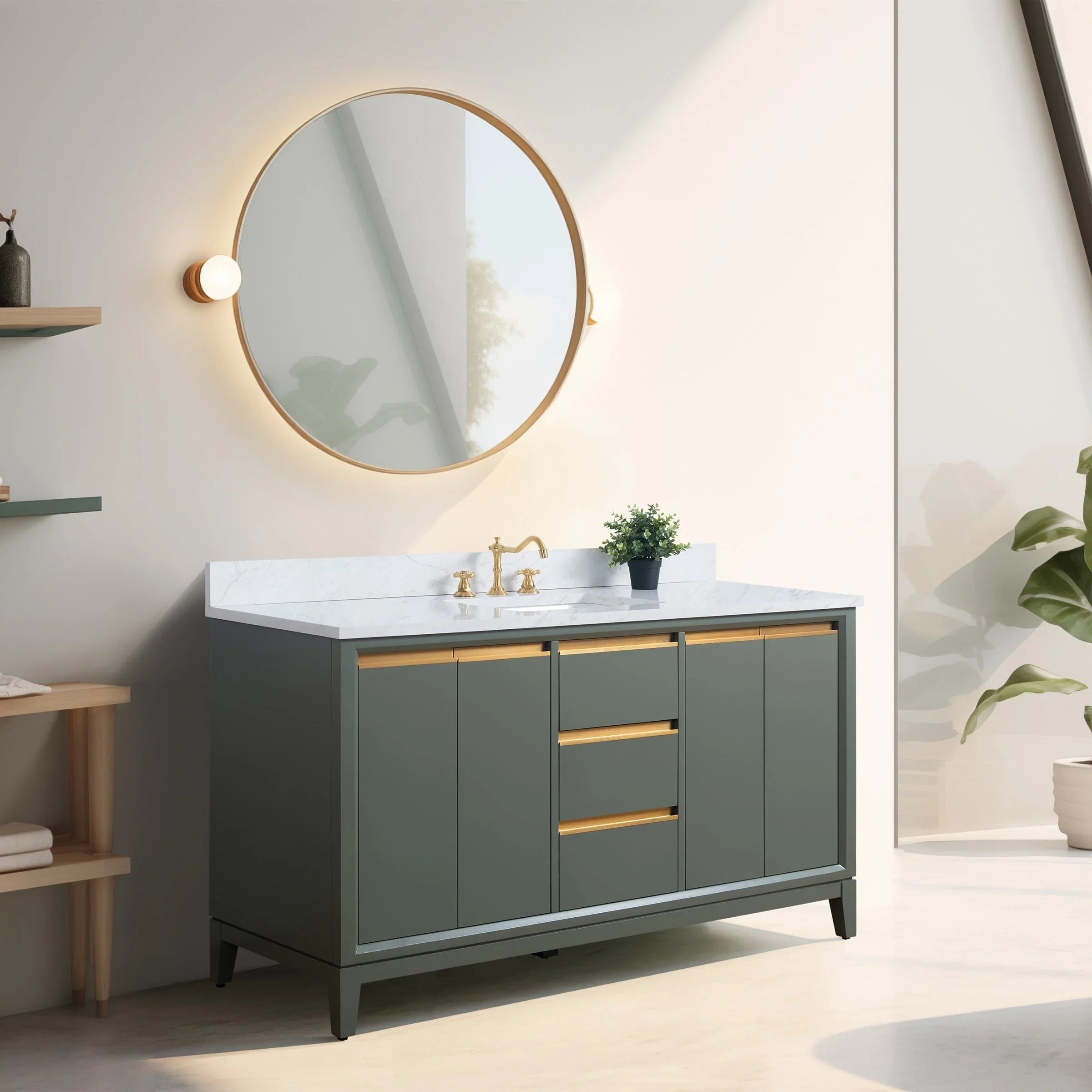 Vanity Art Bathroom Vanity with Ceramic Sink and Engineered Marble Top