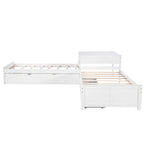 Lit plateforme en L moderne blanc de taille double avec lit gigogne et tiroirs pour chambre à coucher