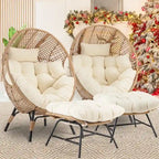 FINCATI Indoor Eggs Chair, 440 lbs Egg Chair Outdoor, Oversized Egg Chair with Ottoman, Luxury Cozy Egg Chair with Foot Rest