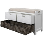 Wood Storage Bench with 2 Woven Baskets