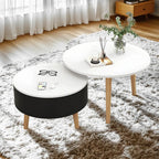 Black White Modern Round Wood Coffee Table with Storage