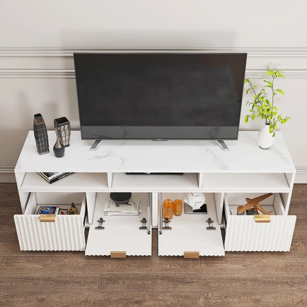 Modern White 2-Drawer Open Storage Corner TV Stand