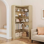 Black/White/Wood/Retro, L-Shaped Corner Bookshelf, 5-Tier, Single