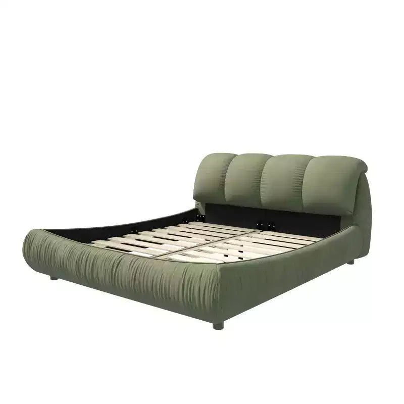 MAYEERTY Queen Size Luxury Upholstered Platform Bed with Oversized Padded Backrset and Solid Wood Frame Green