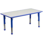 Emma and Oliver 23.625W x 47.25L Rectangular Plastic Height Adjustable Activity Table Set with 6 Chairs