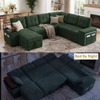 Dyonery 112 Modular Sectional Sleeper Sofa with Pull Out Bed,U-Shaped Sectional Couch with Storage,Extra Wide & Deep Seat Couches for Living Room