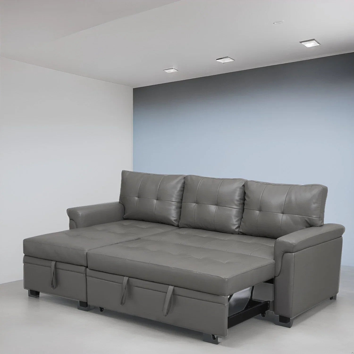 Reversible Sectional Sofa with Pull-Out Sleeper Bed, Hidden Storage Chaise, Durable Legs,