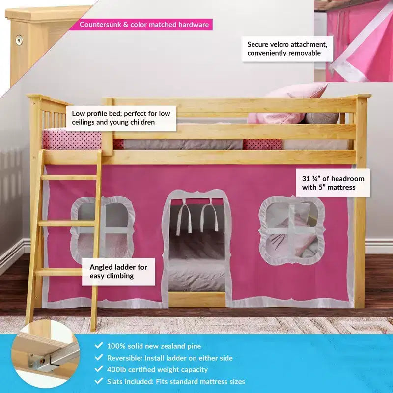 Max & Lily Twin over Twin Low Bunk with Curtains
