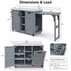 Isola cucina da esterno FAMYYT da 198,9 cm con piano di lavoro in acciaio inossidabile, stazione barbecue pieghevole e mobili contenitori, blu grigio