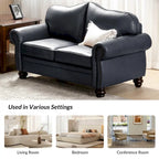 Transitional Genuine Leather Sofa With Tufted Back