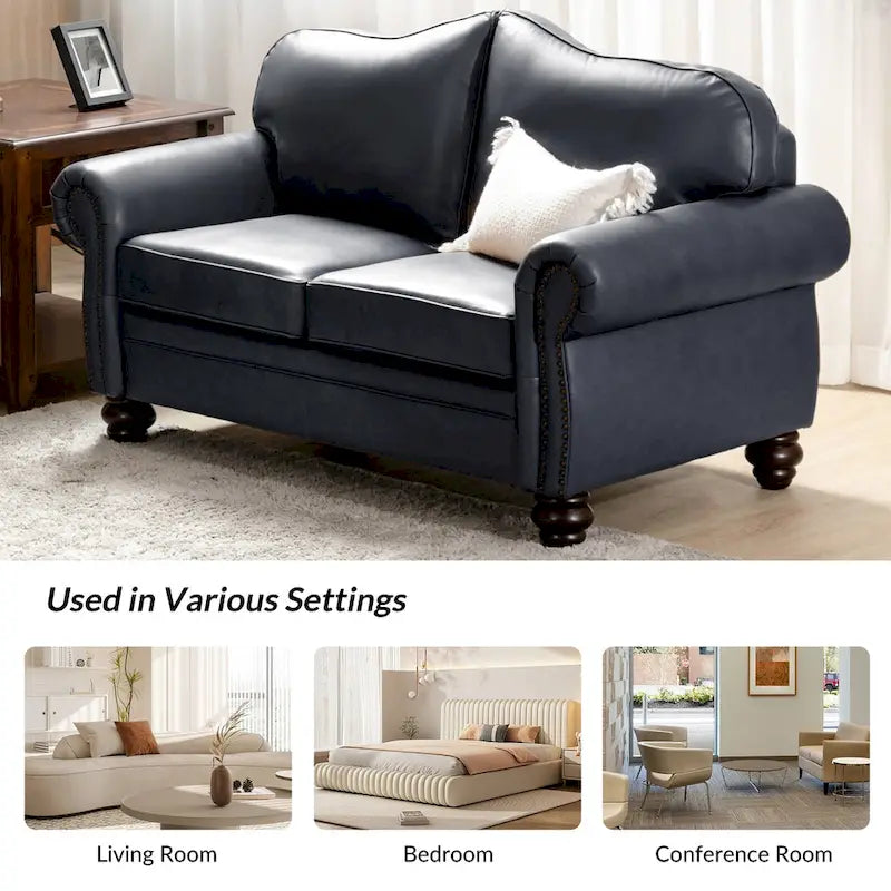 Transitional Genuine Leather Sofa With Tufted Back