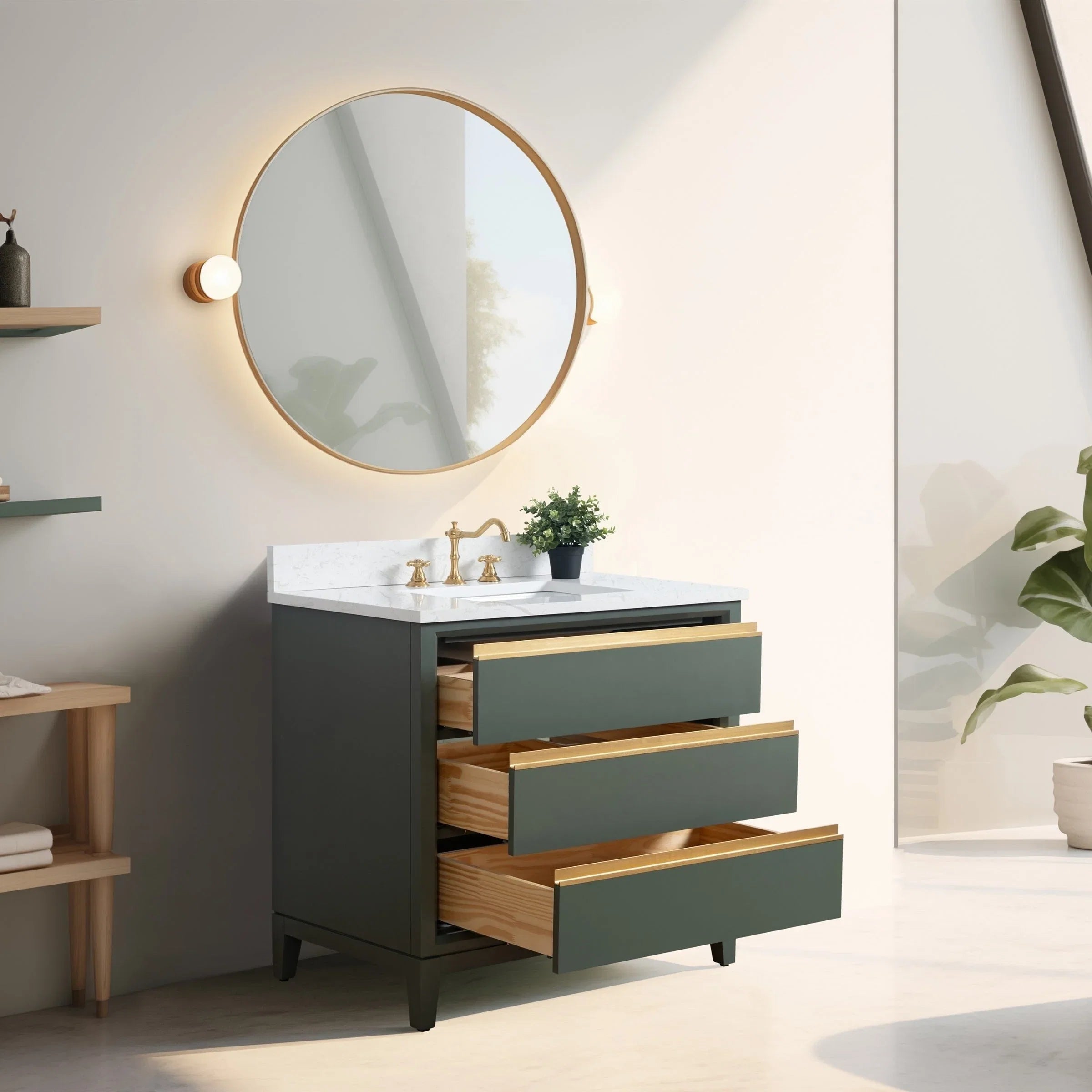 Vanity Art Bathroom Vanity with Ceramic Sink and Engineered Marble Top
