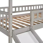 Letto a soppalco a castello con scivolo e scale, letto a soppalco con cassetti contenitori, letto a soppalco in legno a capanna per bambini e neonati