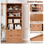 Farmhouse Kitchen Pantry Cabinet with Glass Doors, 72in Storage Cupboard with Drawers and Adjustable Shelves for Dining Room Bathroom Living Room