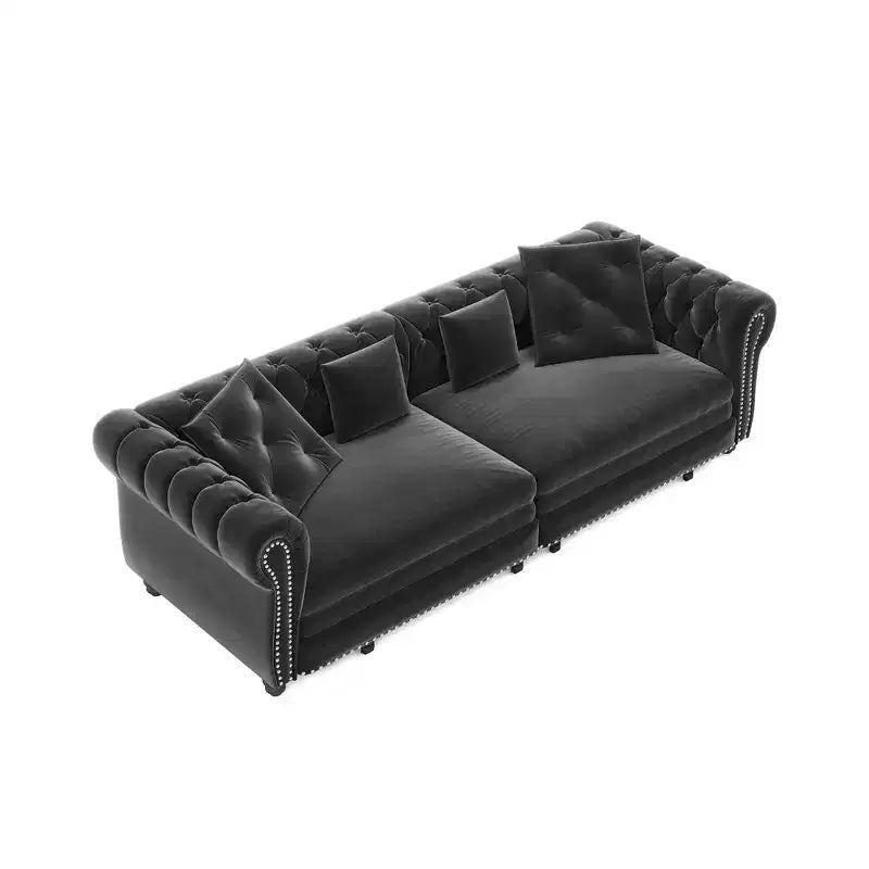 Whisen Velvet 3-in-1 King Size Pull-Out Sofa Bed & Convertible Sleeper Sofa with Movable Ottoman, Tufted Design