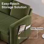 Dyonery 2 in 1 Pull Out Sleeper Sofa with Storage Chaise C Corduroy Sectional Couch with USB Ports for Living Room
